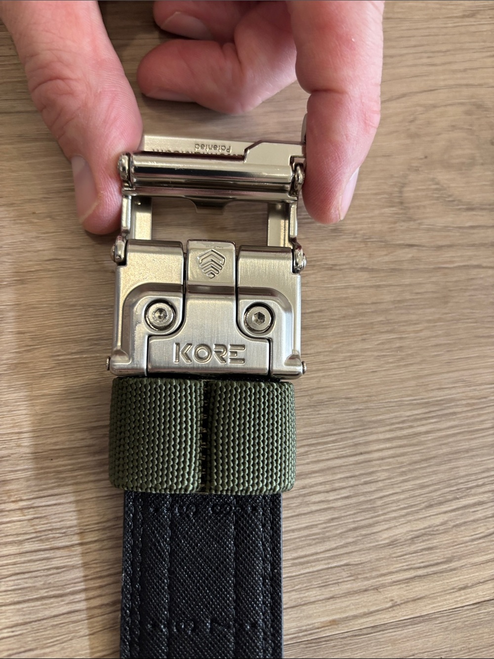 Men's Olive Green Belt with Silver Clip Buckle - Picture 8 of 8